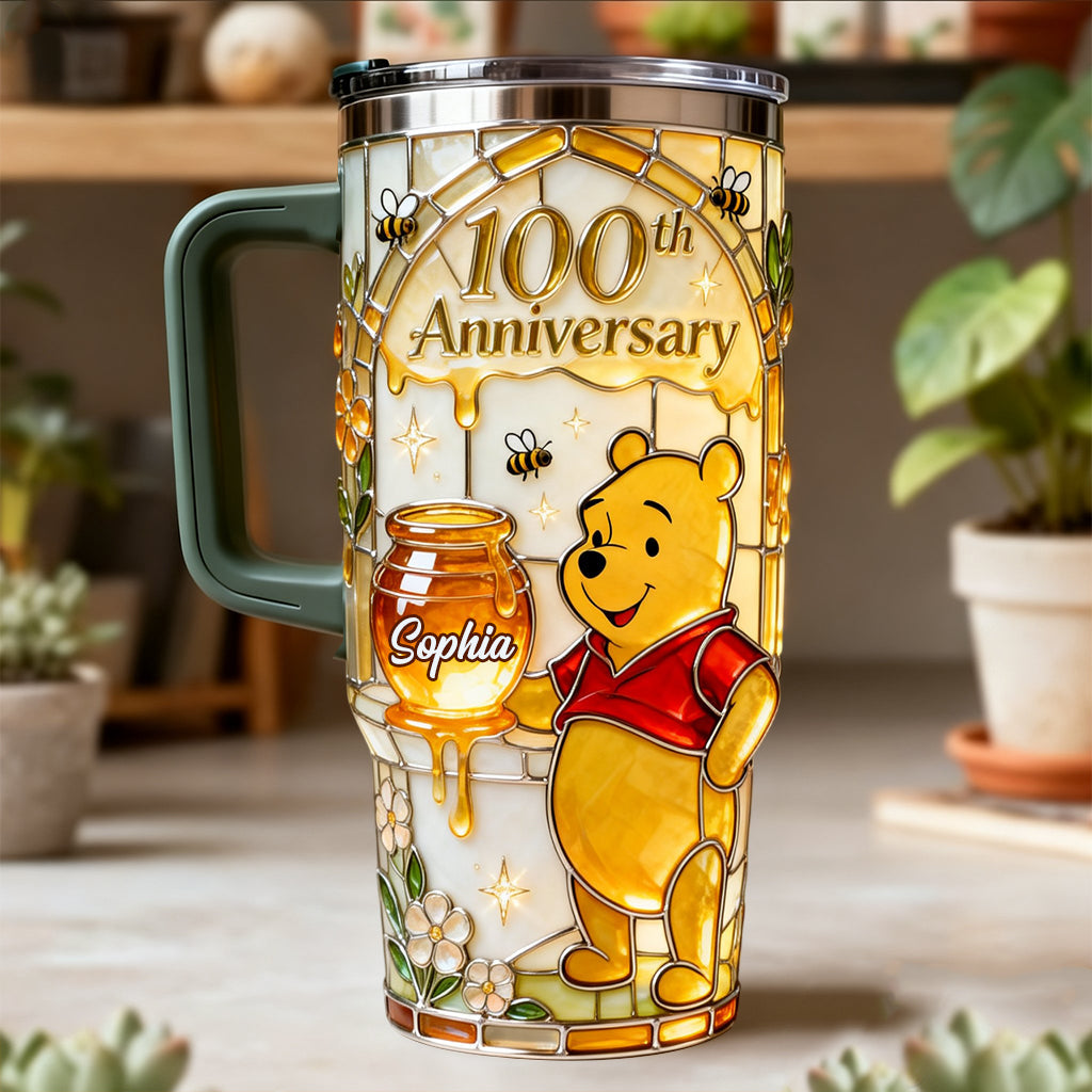 Personalized 100th Anniversary Yellow Bear Tumbler Gift Tumbler With Handle GradoCreations