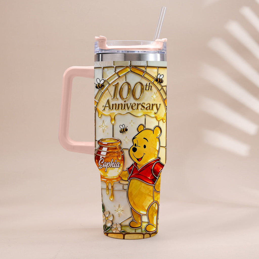 Personalized 100th Anniversary Yellow Bear Tumbler Gift Tumbler With Handle GradoCreations