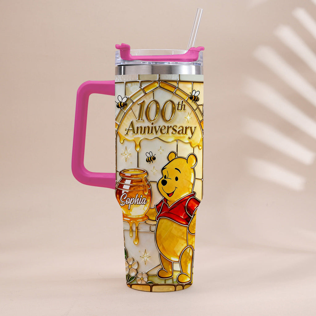 Personalized 100th Anniversary Yellow Bear Tumbler Gift Tumbler With Handle GradoCreations