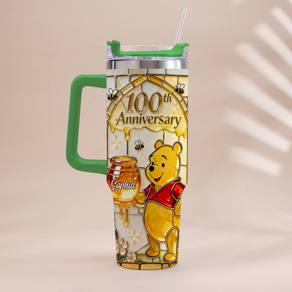 Personalized 100th Anniversary Yellow Bear Tumbler Gift Tumbler With Handle GradoCreations
