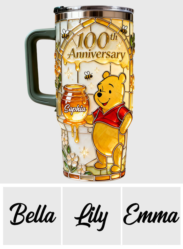 Personalized 100th Anniversary Yellow Bear Tumbler Gift Tumbler With Handle GradoCreations