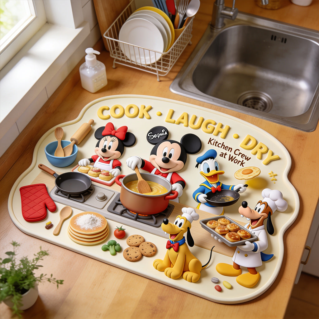Personalized Disney Kitchen Drying Mat with Name Custom Design Drying Mat GradoCreations