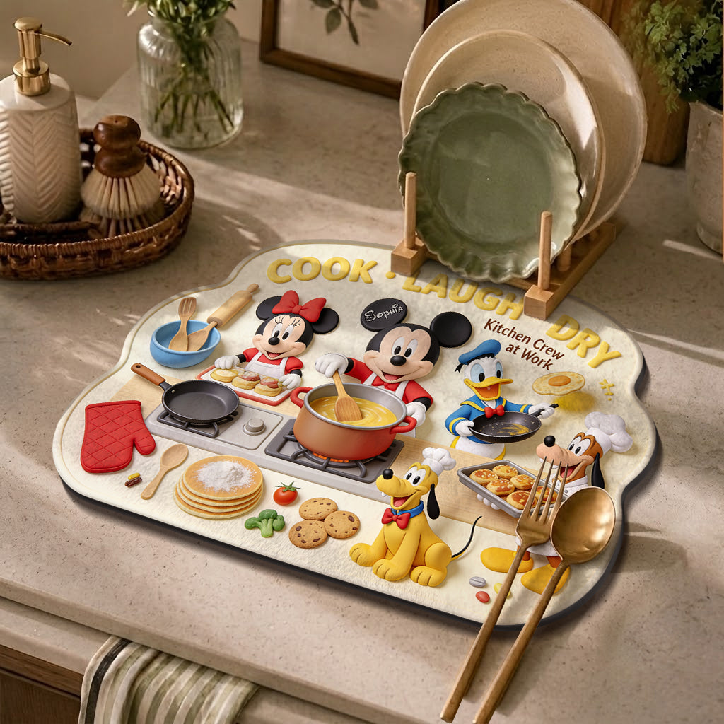 Personalized Disney Kitchen Drying Mat with Name Custom Design Drying Mat GradoCreations