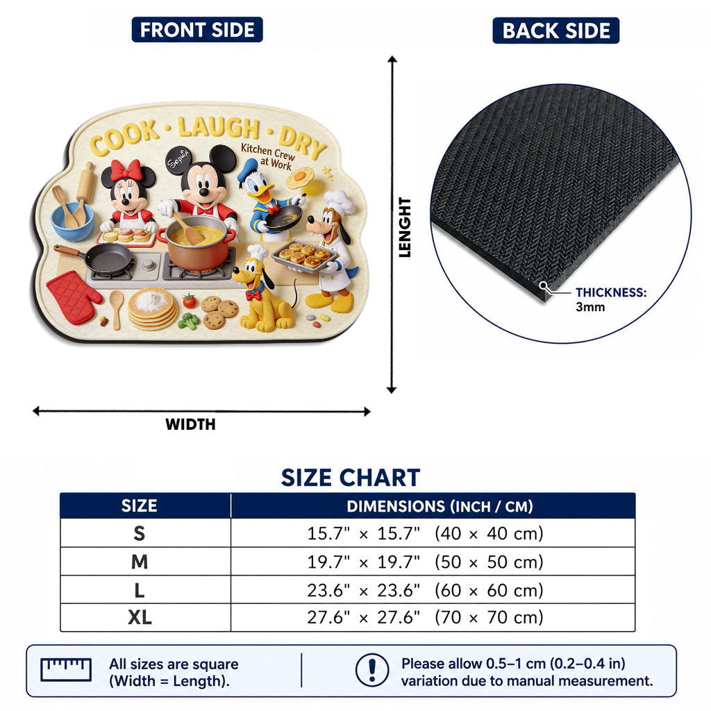 Personalized Disney Kitchen Drying Mat with Name Custom Design Drying Mat GradoCreations