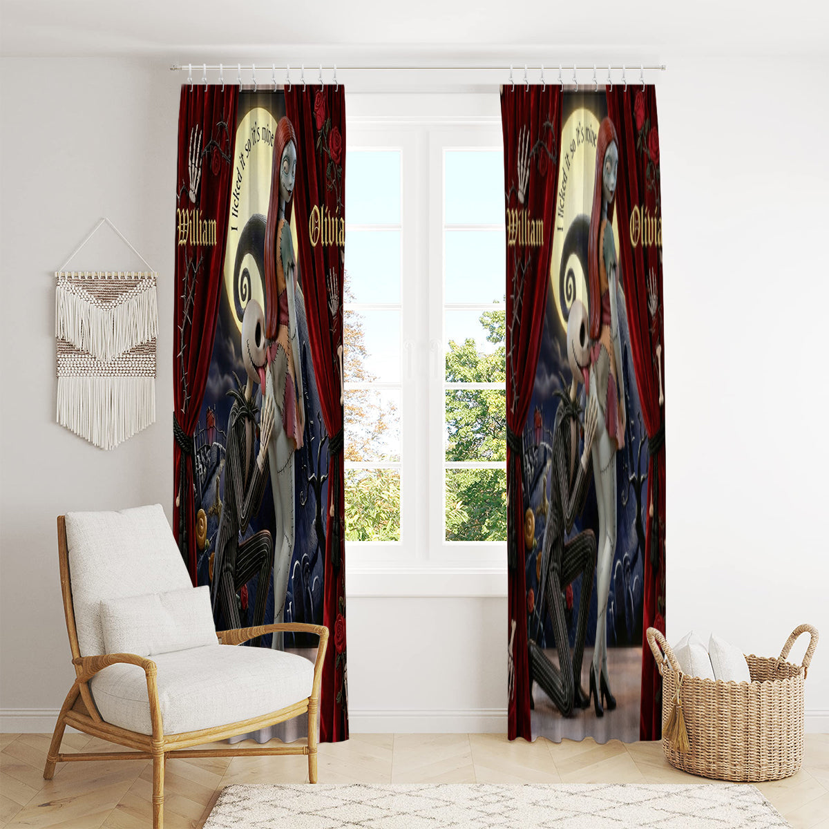 Personalized Nightmare Blackout Curtains Custom Name Set Window Curtains GradoCreations