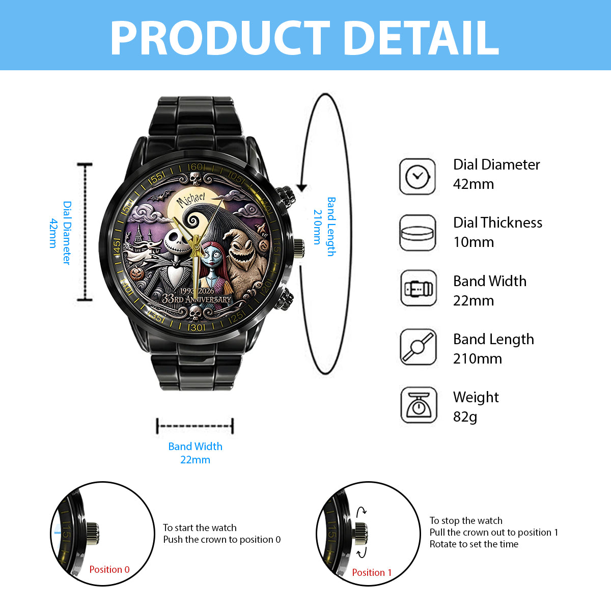 Personalized 33rd Anniversary Hand Watch Custom Name Gift Hand Watch GradoCreations
