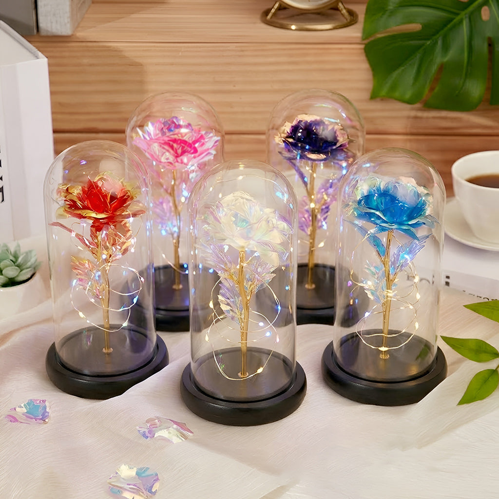 Personalized Glowing Roses Glass Dome Custom Name Gift for Couples Glowing Roses Glass Dome GradoCreations