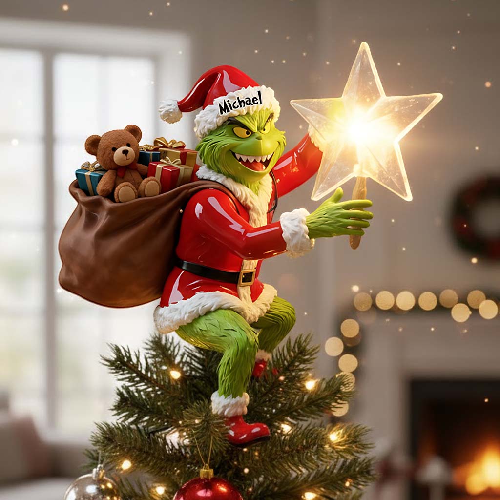 Personalized Grinch LED Light Tree Topper for Christmas Decor LED Light Tree Topper GradoCreations