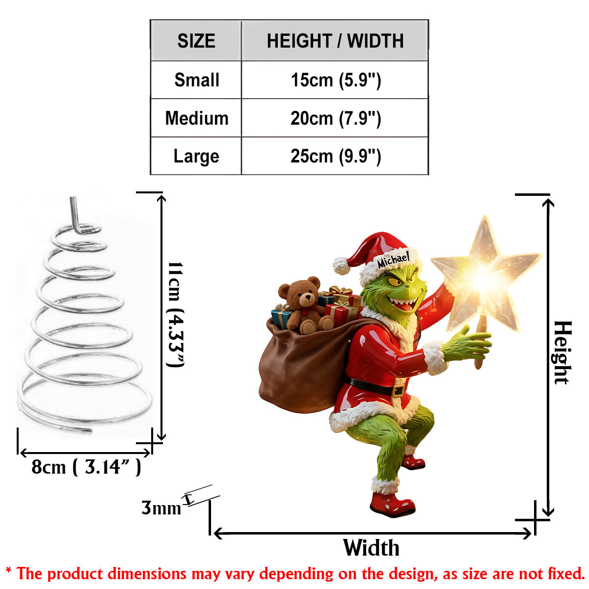 Personalized Grinch LED Light Tree Topper for Christmas Decor LED Light Tree Topper GradoCreations