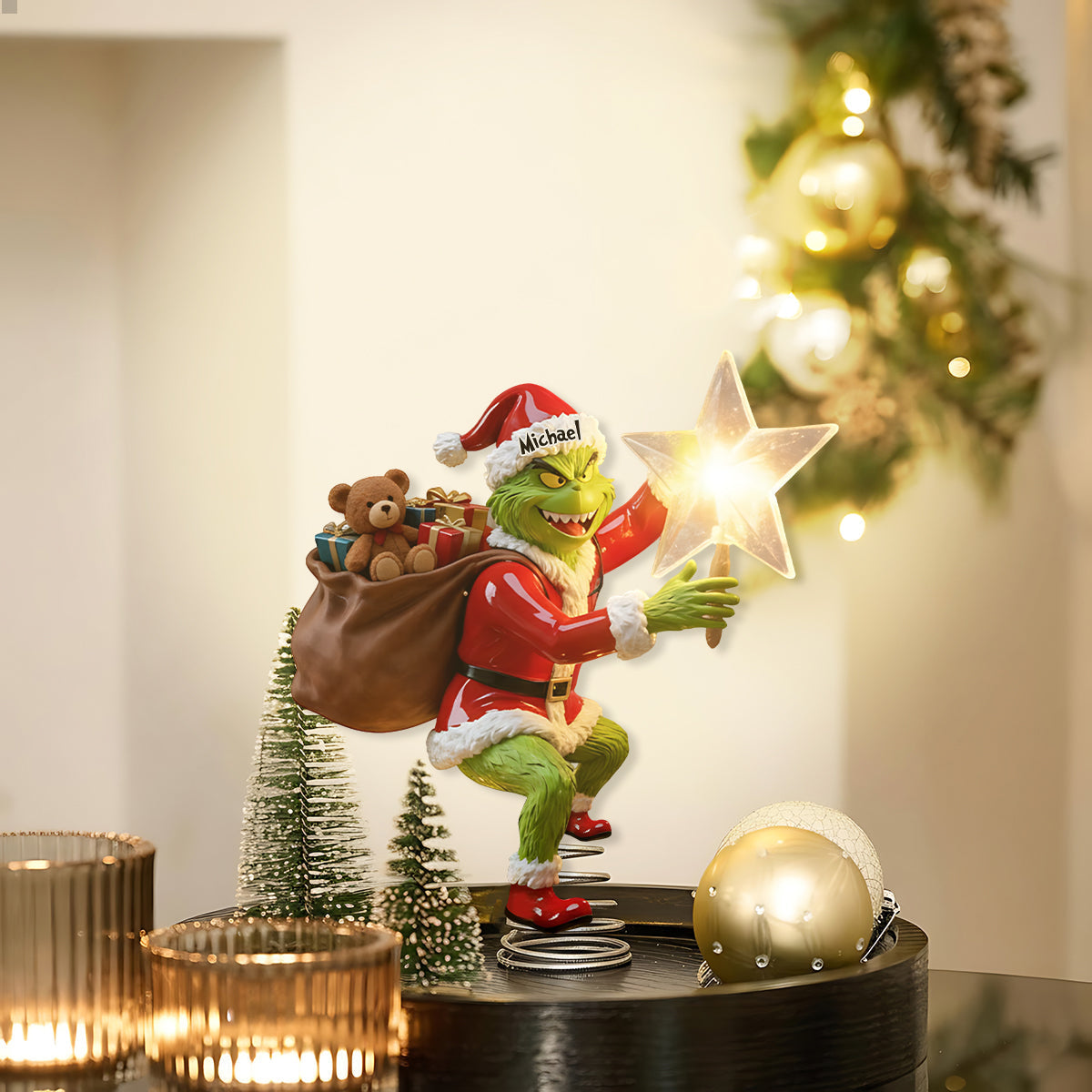 Personalized Grinch LED Light Tree Topper for Christmas Decor LED Light Tree Topper GradoCreations
