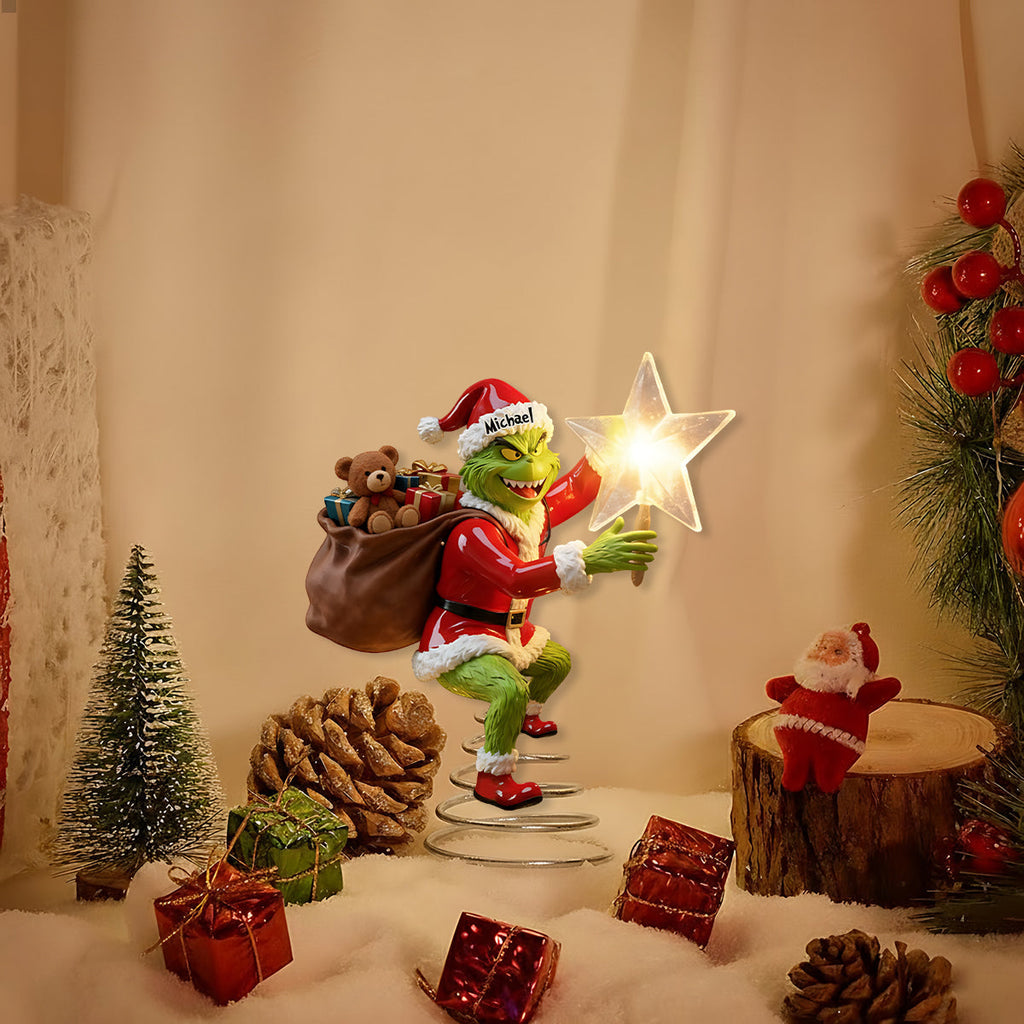 Personalized Grinch LED Light Tree Topper for Christmas Decor LED Light Tree Topper GradoCreations
