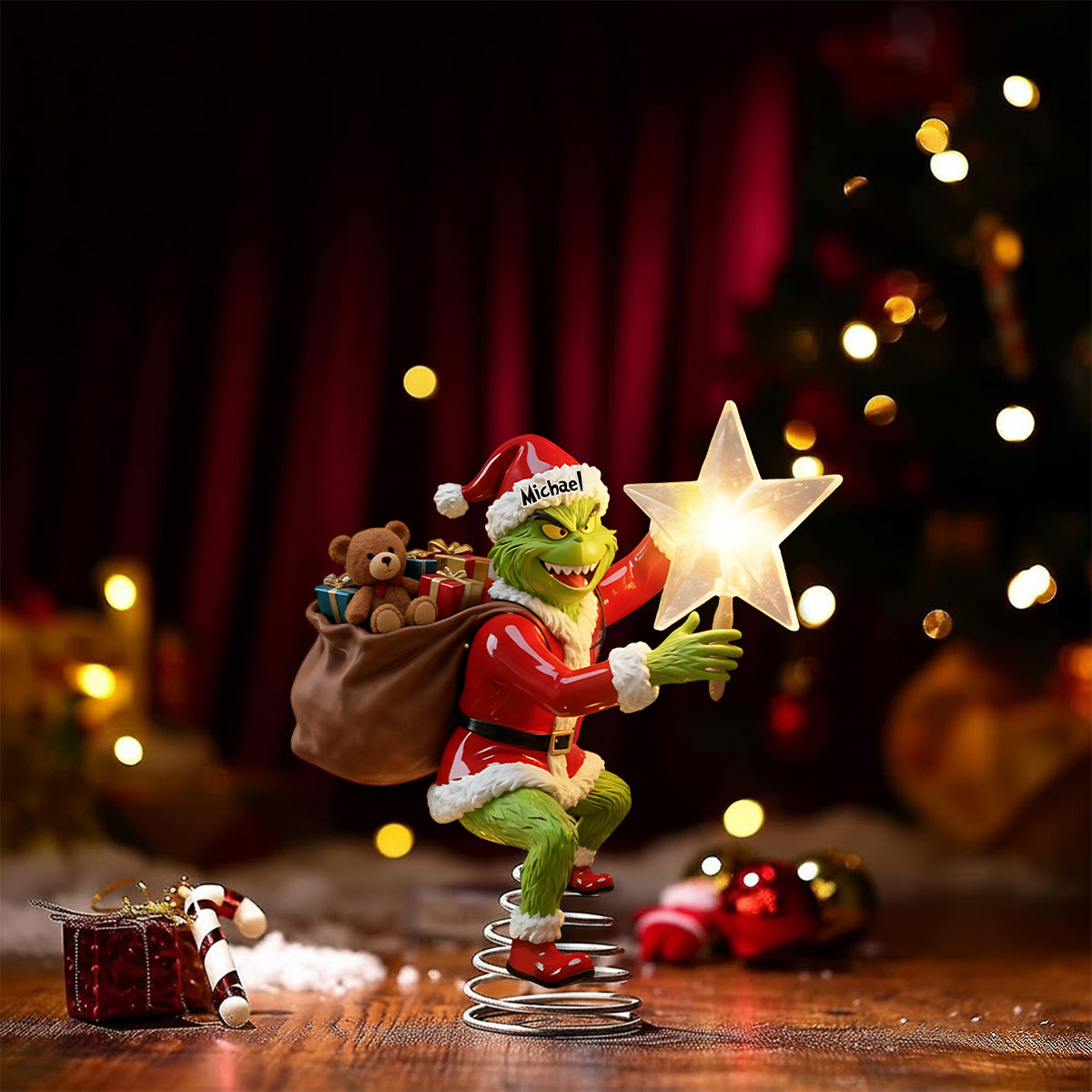 Personalized LED Light Tree Topper Grinch Holiday Decor Gift for Family LED Light Tree GradoCreations
