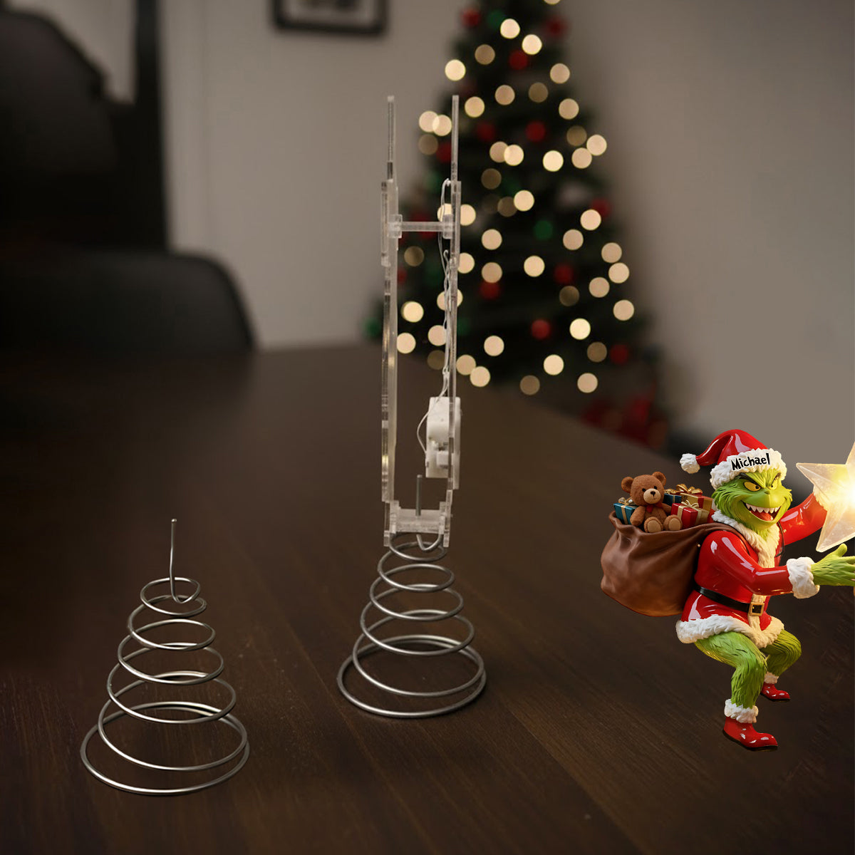 Personalized LED Light Tree Topper Grinch Holiday Decor Gift for Family LED Light Tree GradoCreations