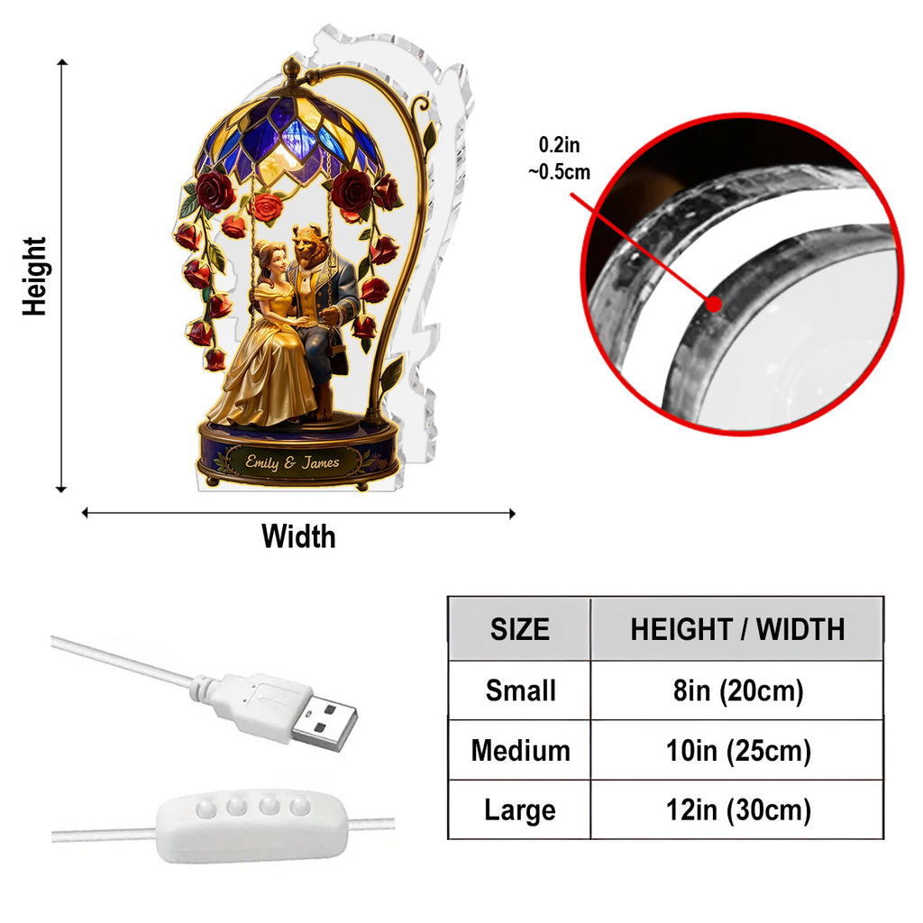 Personalized Beauty And The Beast Acrylic LED Night Light Gift Acrylic LED Night Light GradoCreations