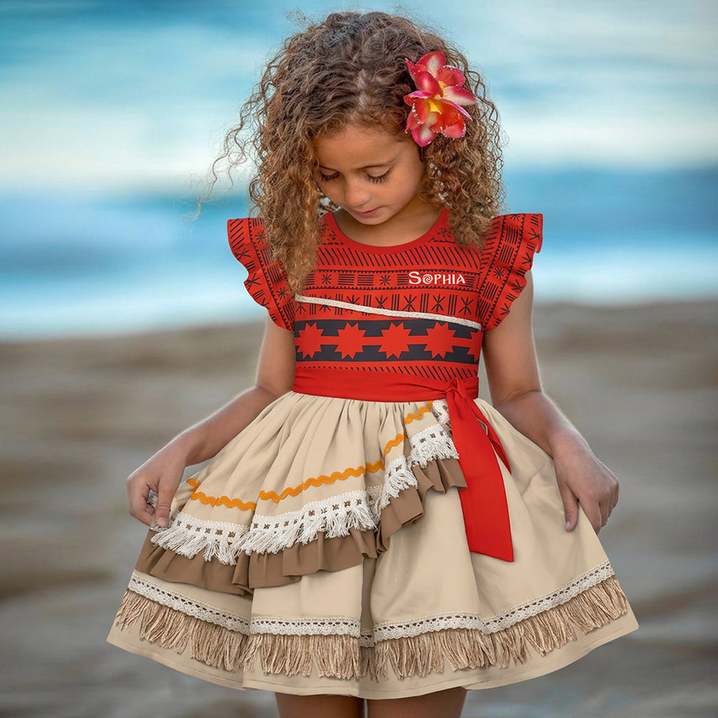 Personalized Island Princess Kid Ruffle Sleeve Dress for Girls Kid Ruffle Sleeve Dress GradoCreations
