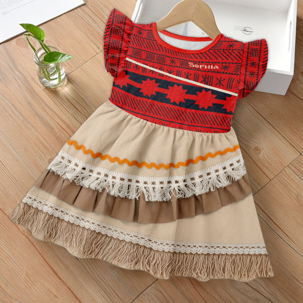 Personalized Island Princess Kid Ruffle Sleeve Dress for Girls Kid Ruffle Sleeve Dress GradoCreations