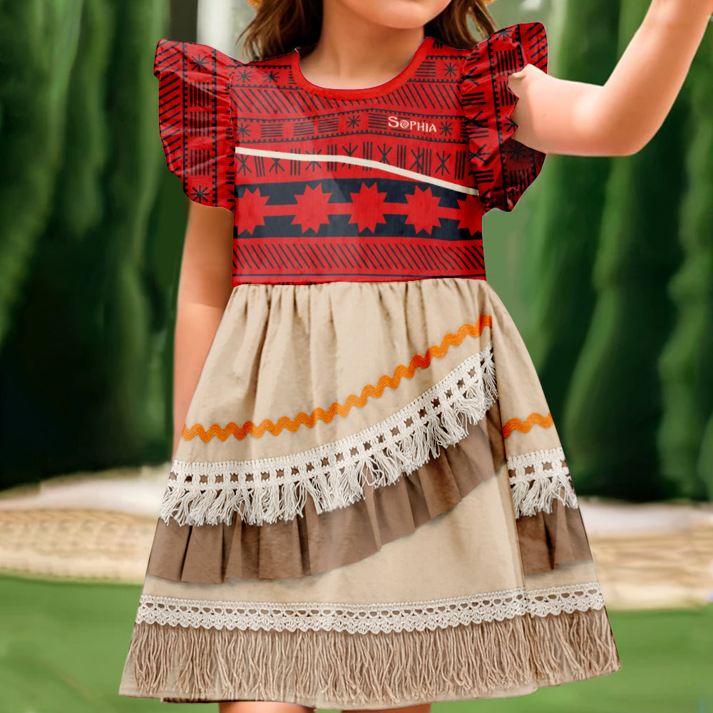 Personalized Island Princess Kid Ruffle Sleeve Dress for Girls Kid Ruffle Sleeve Dress GradoCreations
