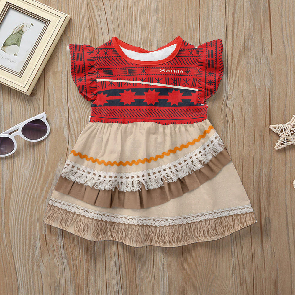 Personalized Island Princess Kid Ruffle Sleeve Dress for Girls Kid Ruffle Sleeve Dress GradoCreations
