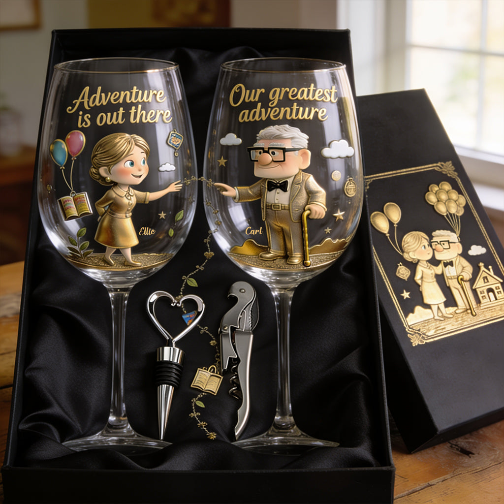 Personalized Couple Wine Glasses Set with Wooden Box for Anniversary Gift Wine Glasses Set With Wooden Box GradoCreations
