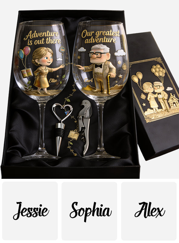 Personalized Couple Wine Glasses Set with Wooden Box for Anniversary Gift Wine Glasses Set With Wooden Box GradoCreations