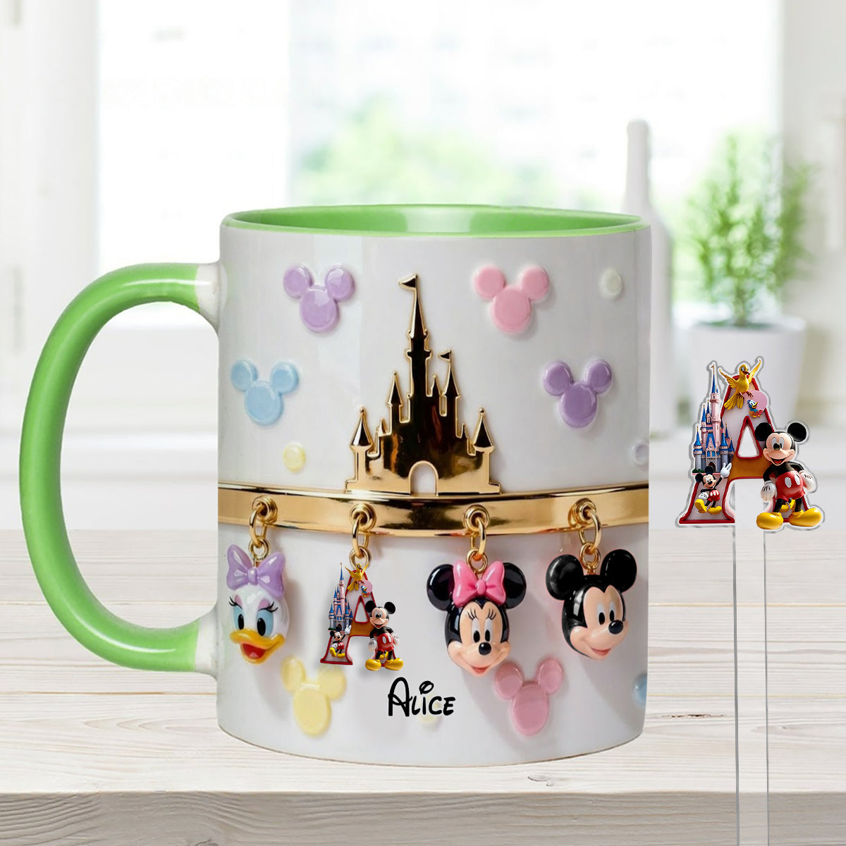 Personalized Disney Character Mug Set with Acrylic Stirrer Gift Set Accent Mug with Acrylic Stirrers GradoCreations