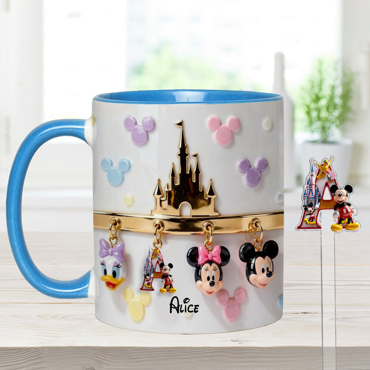 Personalized Disney Character Mug Set with Acrylic Stirrer Gift Set Accent Mug with Acrylic Stirrers GradoCreations