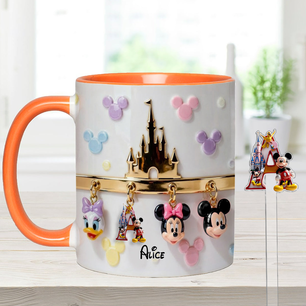 Personalized Disney Character Mug Set with Acrylic Stirrer Gift Set Accent Mug with Acrylic Stirrers GradoCreations