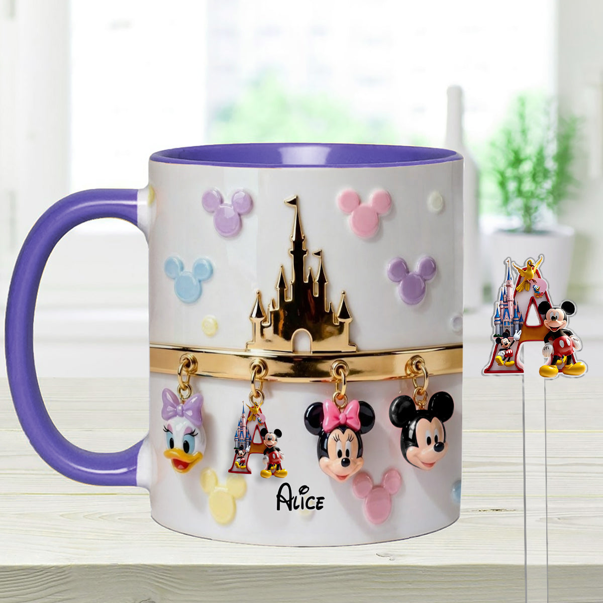 Personalized Disney Character Mug Set with Acrylic Stirrer Gift Set Accent Mug with Acrylic Stirrers GradoCreations