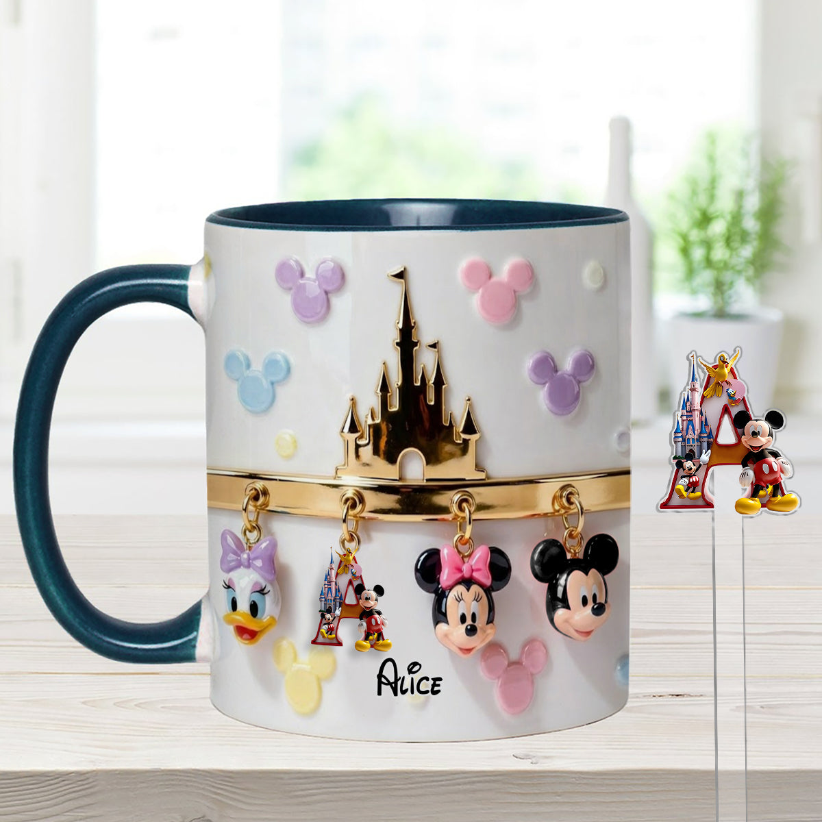 Personalized Disney Character Mug Set with Acrylic Stirrer Gift Set Accent Mug with Acrylic Stirrers GradoCreations