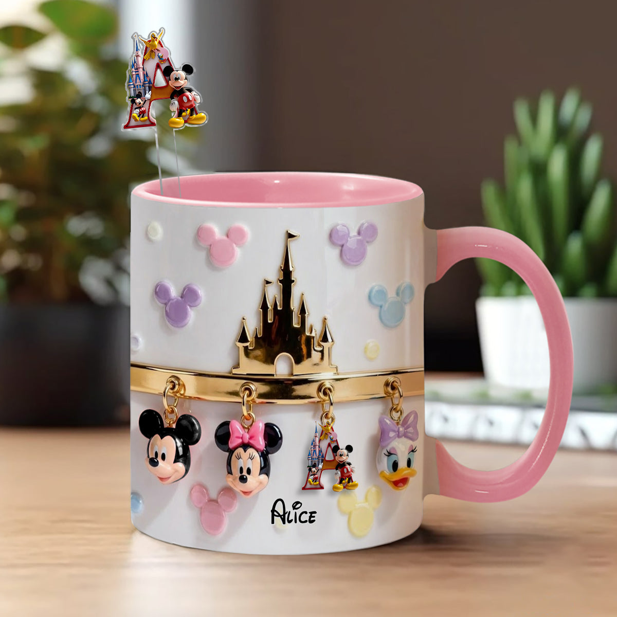 Personalized Disney Character Mug Set with Acrylic Stirrer Gift Set Accent Mug with Acrylic Stirrers GradoCreations