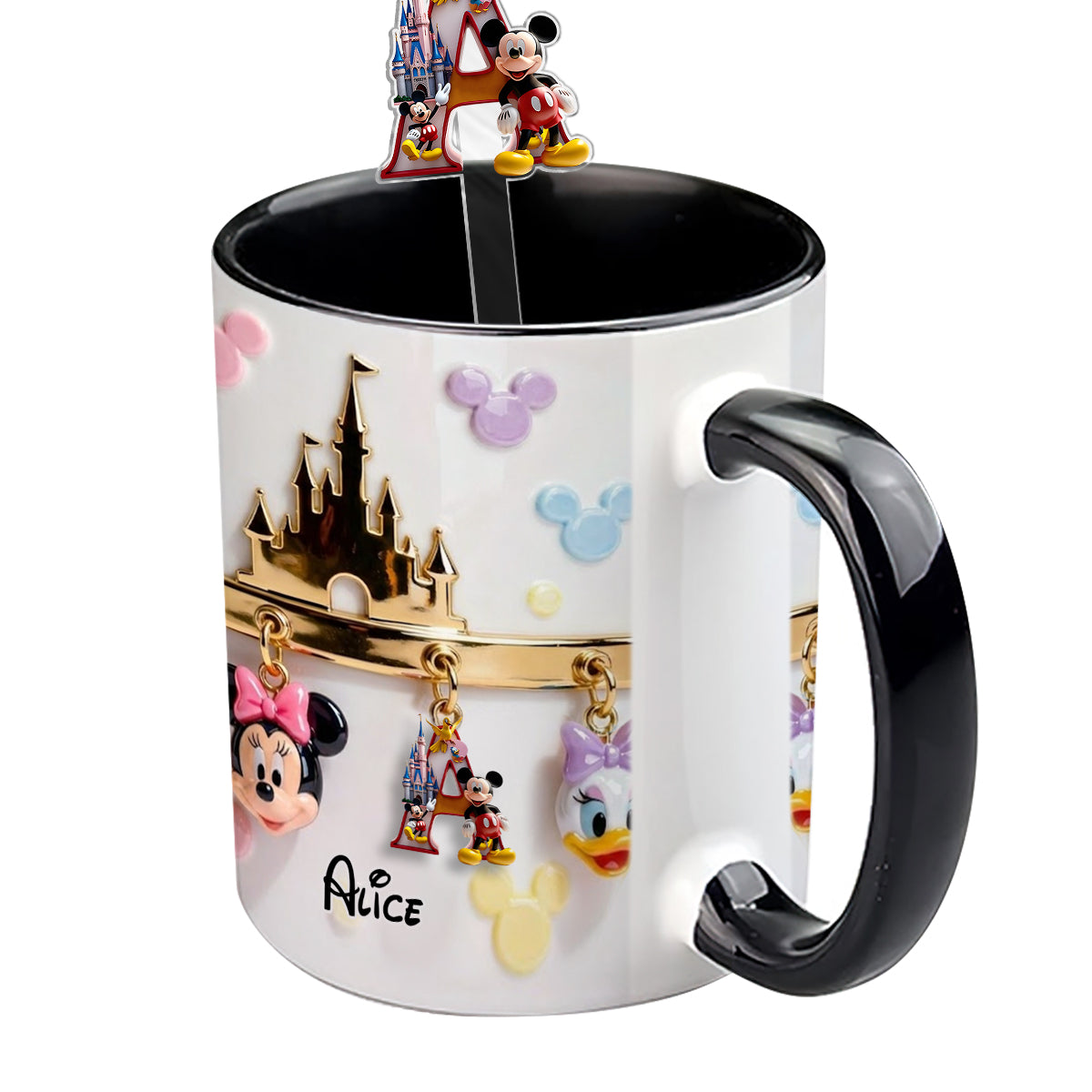 Personalized Disney Character Mug Set with Acrylic Stirrer Gift Set Accent Mug with Acrylic Stirrers GradoCreations