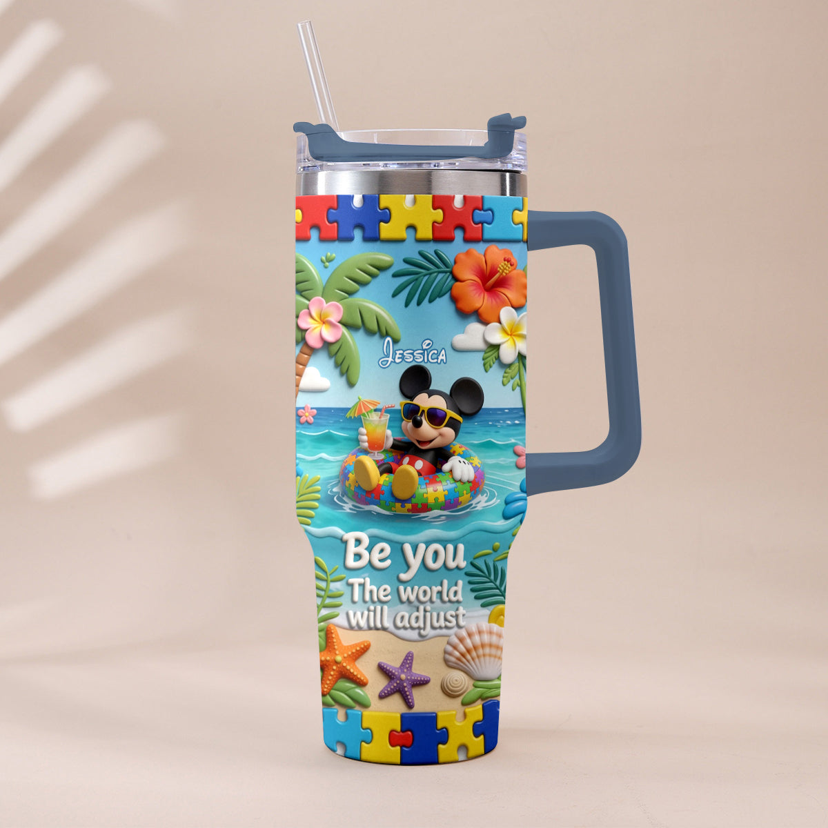 Personalized Autism Awareness Tumbler with Plush Charm for Kids Tumbler With Plush Charm GradoCreations