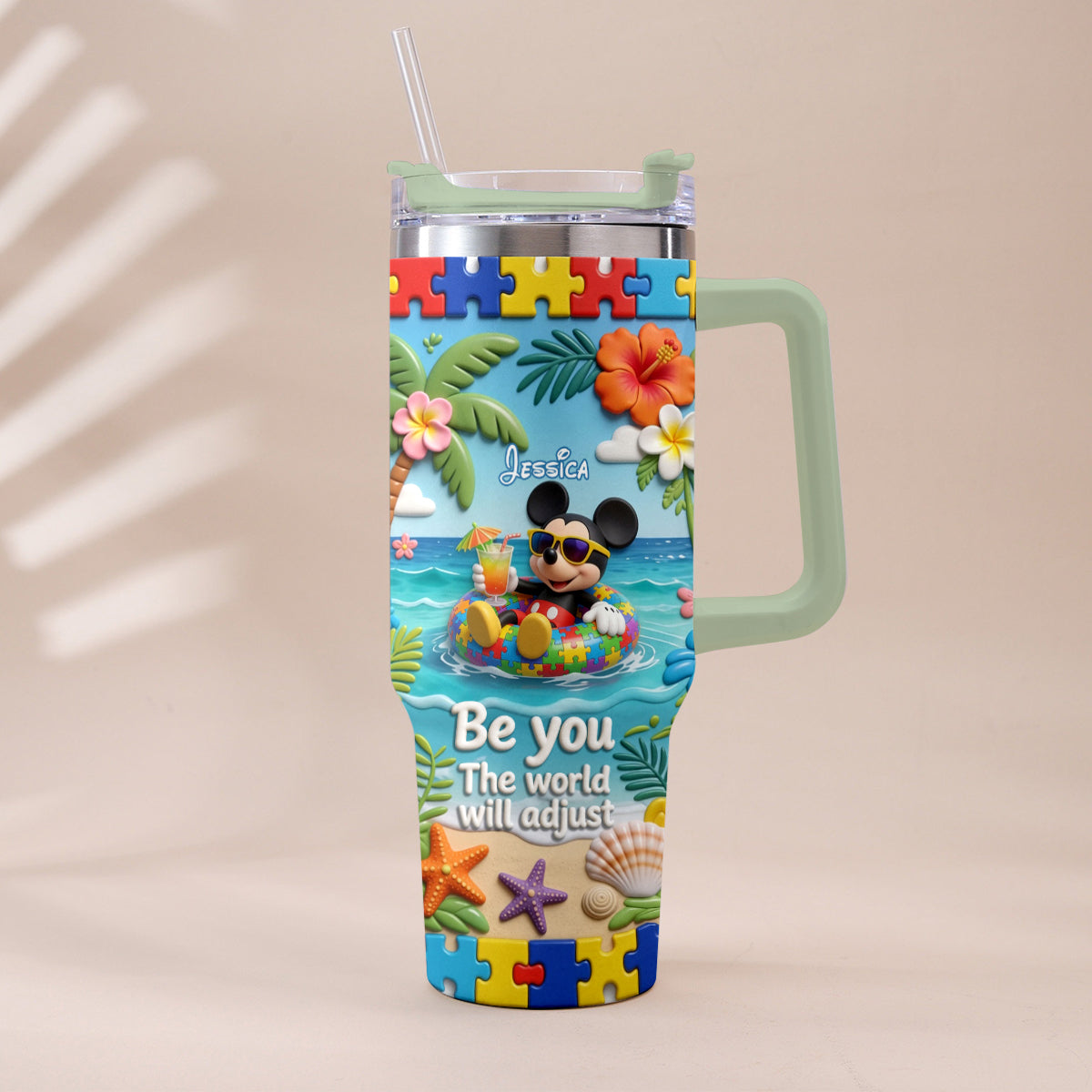 Personalized Autism Awareness Tumbler with Plush Charm for Kids Tumbler With Plush Charm GradoCreations