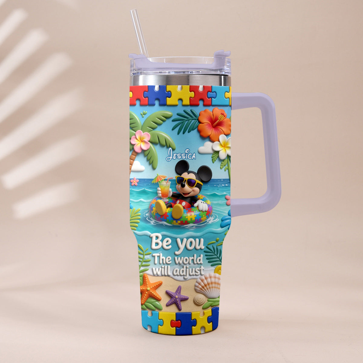 Personalized Autism Awareness Tumbler with Plush Charm for Kids Tumbler With Plush Charm GradoCreations