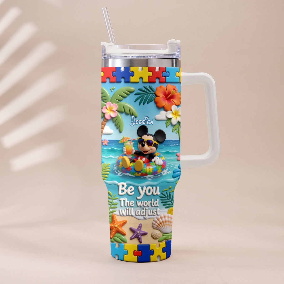 Personalized Autism Awareness Tumbler with Plush Charm for Kids Tumbler With Plush Charm GradoCreations