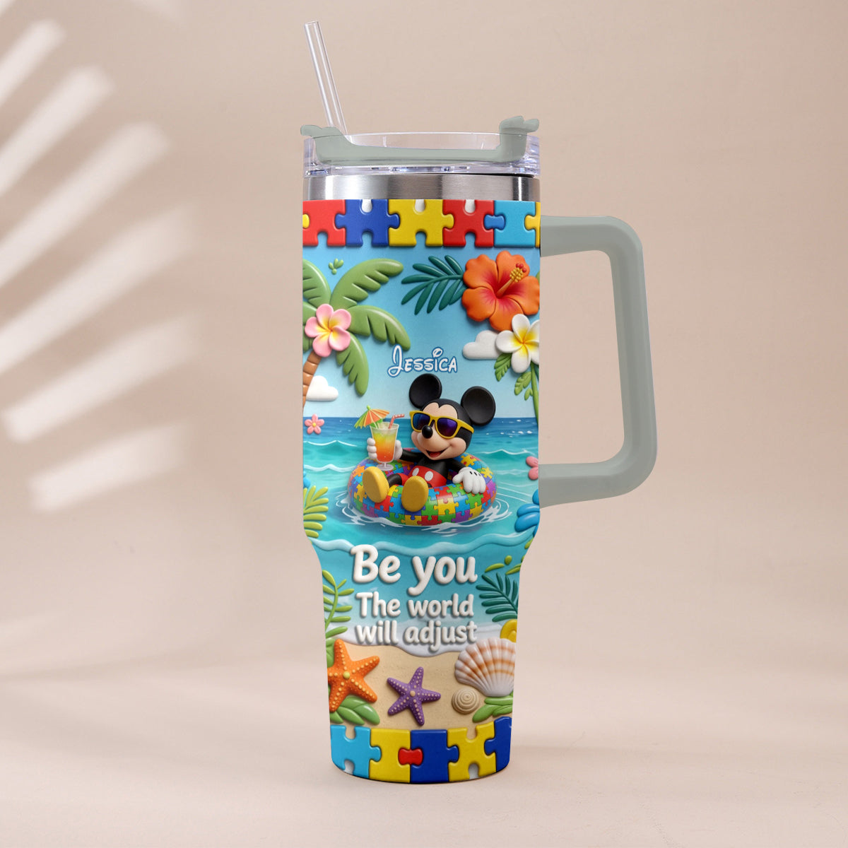 Personalized Autism Awareness Tumbler with Plush Charm for Kids Tumbler With Plush Charm GradoCreations