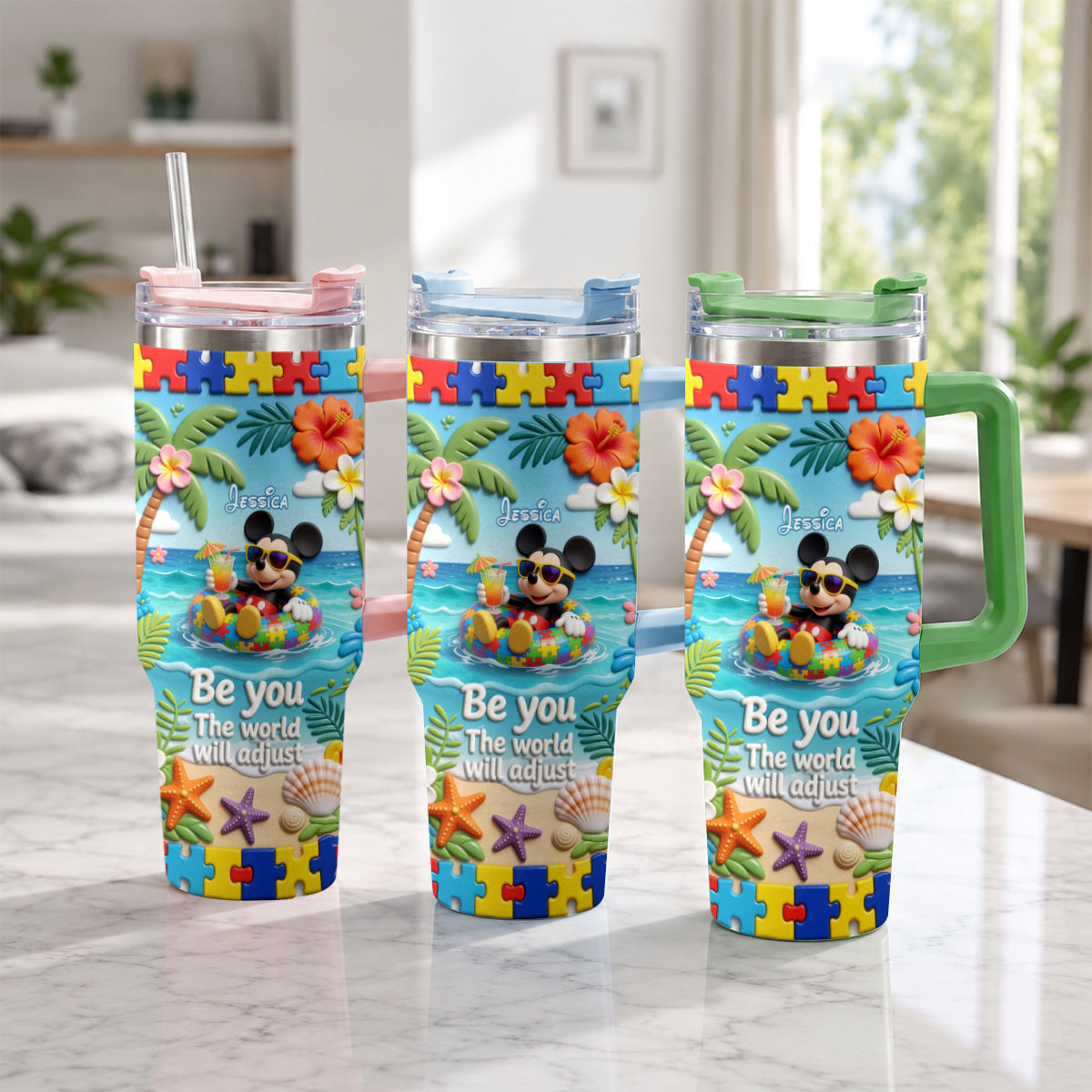 Personalized Autism Awareness Tumbler with Plush Charm for Kids Tumbler With Plush Charm GradoCreations
