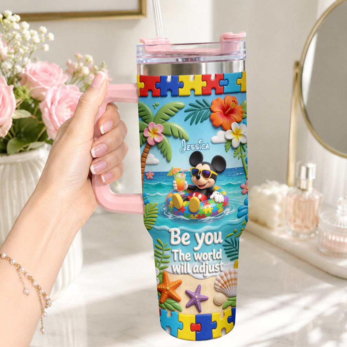Personalized Autism Awareness Tumbler with Plush Charm for Kids Tumbler With Plush Charm GradoCreations