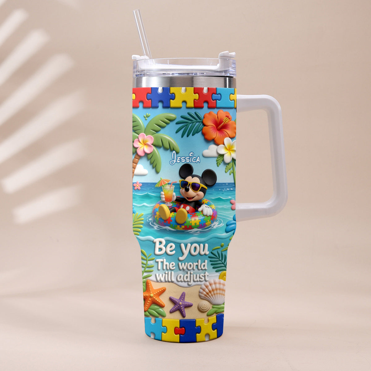 Personalized Autism Awareness Tumbler with Plush Charm for Kids Tumbler With Plush Charm GradoCreations