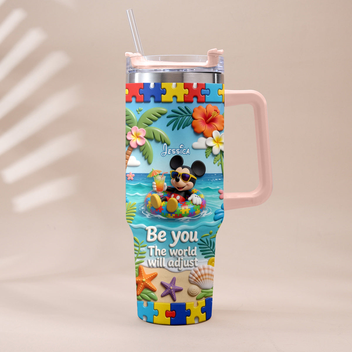 Personalized Autism Awareness Tumbler with Plush Charm for Kids Tumbler With Plush Charm GradoCreations