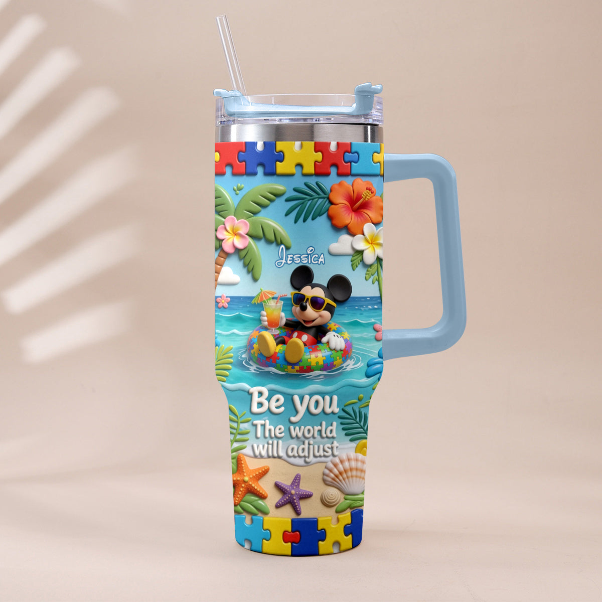 Personalized Autism Awareness Tumbler with Plush Charm for Kids Tumbler With Plush Charm GradoCreations