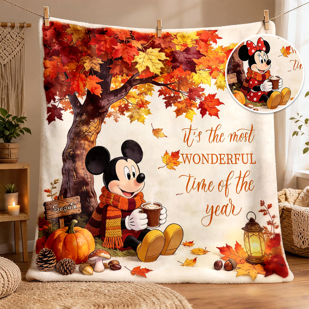 Personalized Fall Vibes Mouse Blanket Custom Name Gift Blanket GradoCreations