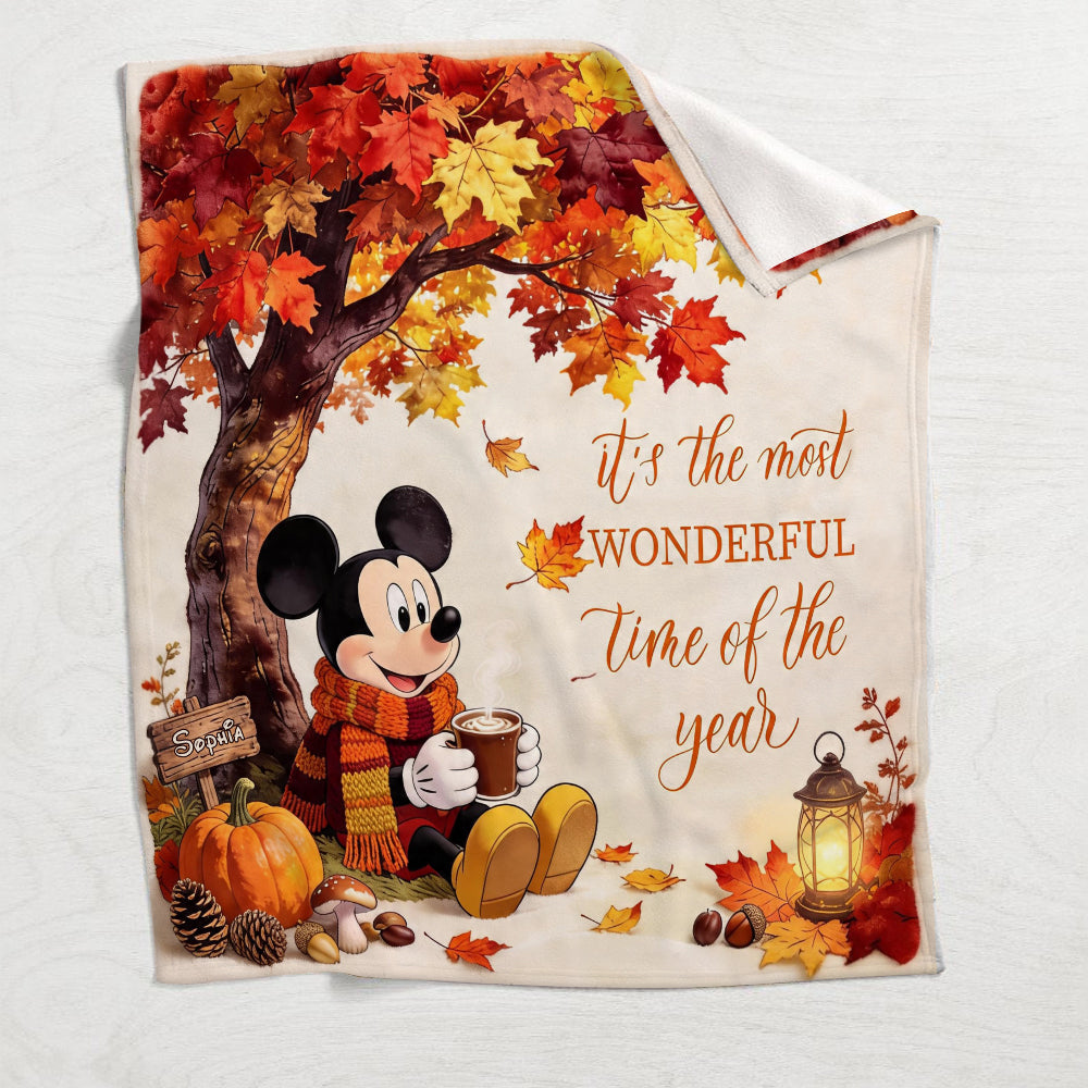 Personalized Fall Vibes Mouse Blanket Custom Name Gift Blanket GradoCreations