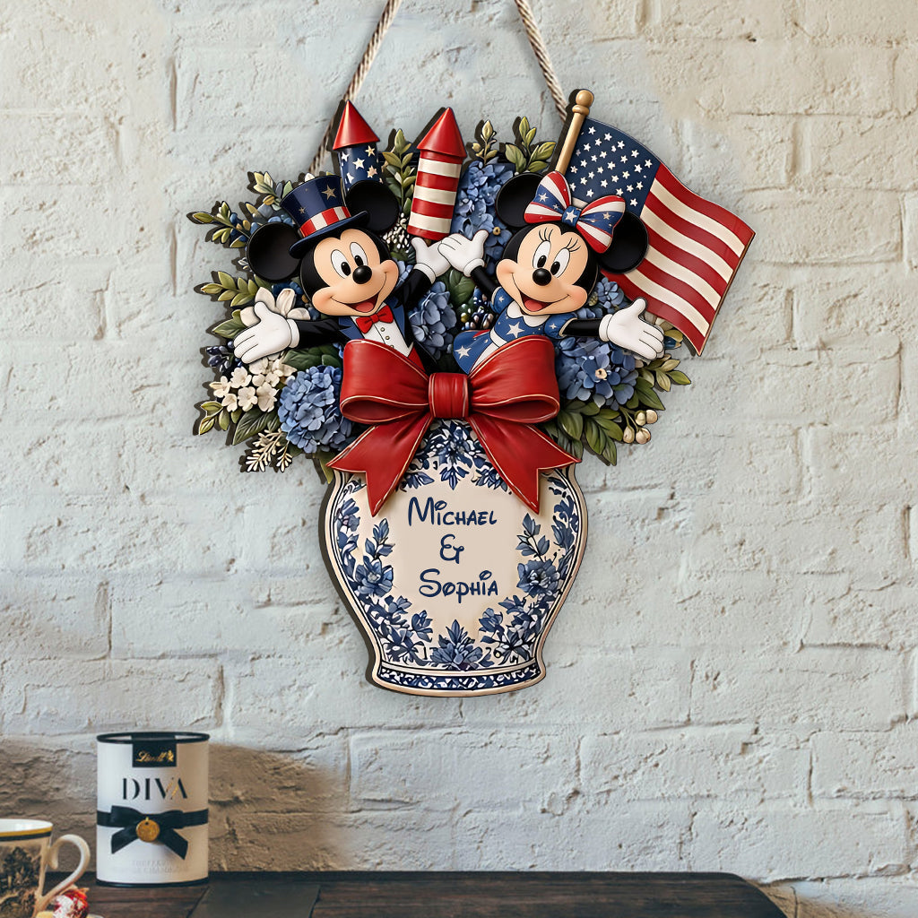 Personalized Independence Day Mouse Shaped Wood Sign Gift Wood Sign GradoCreations