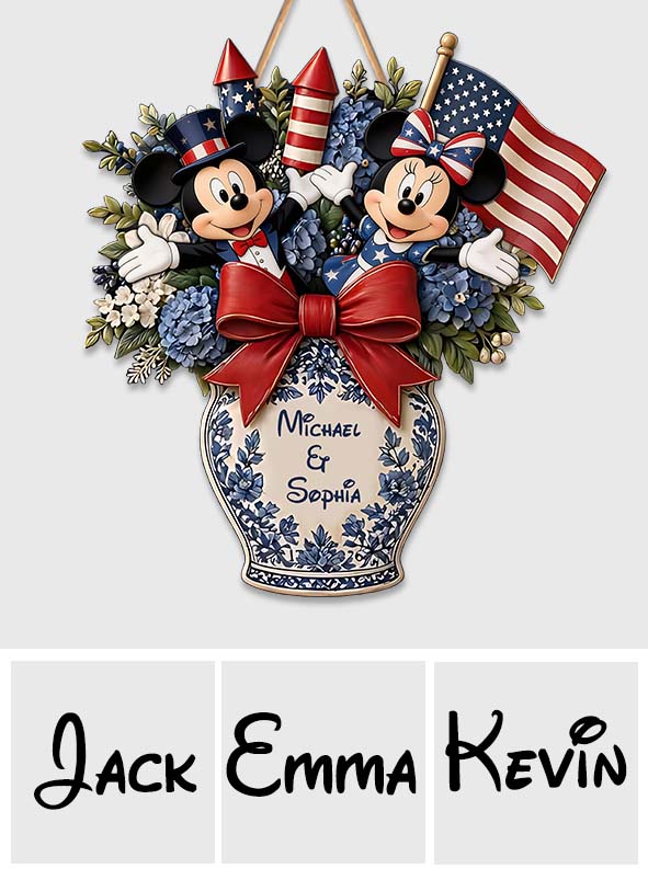 Personalized Independence Day Mouse Shaped Wood Sign Gift Wood Sign GradoCreations