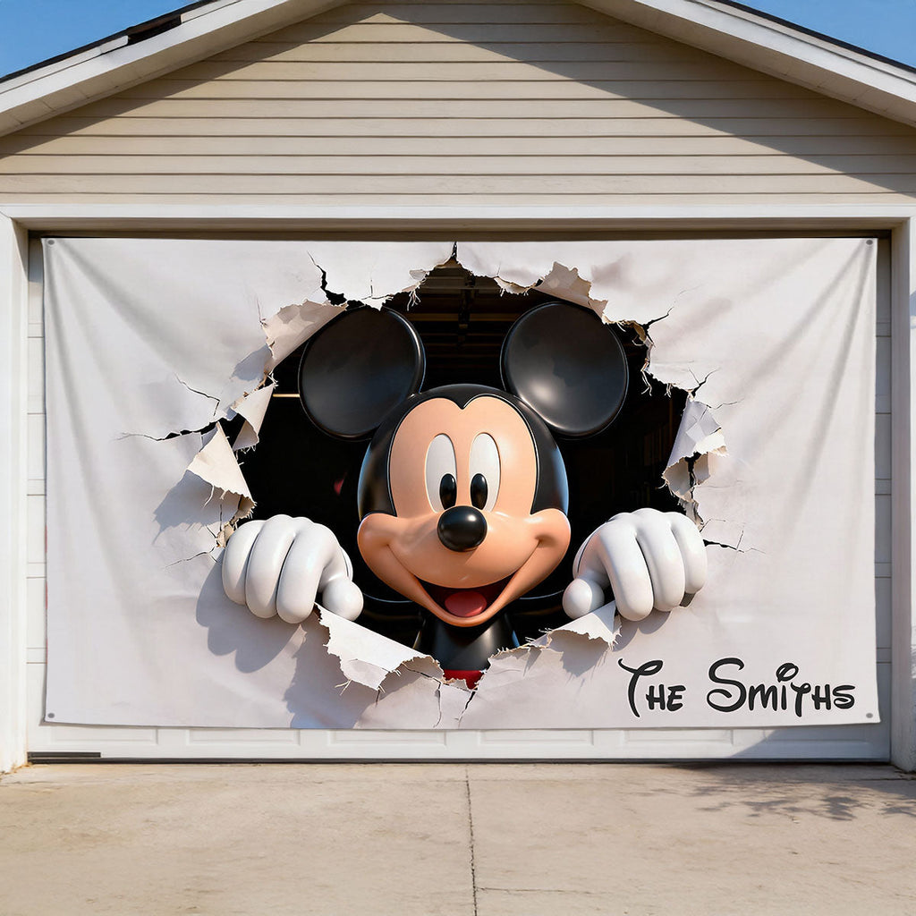 Personalized Peeking Mouse Head Garage Door Banner for Family Garage Door Banner GradoCreations