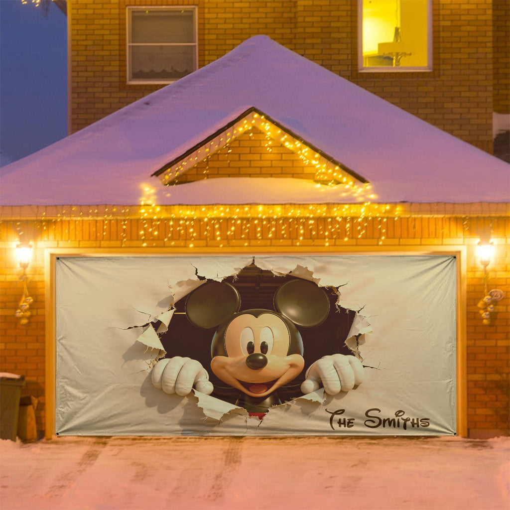 Personalized Peeking Mouse Head Garage Door Banner for Family Garage Door Banner GradoCreations
