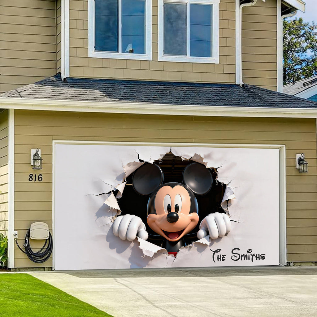 Personalized Peeking Mouse Head Garage Door Banner for Family Garage Door Banner GradoCreations