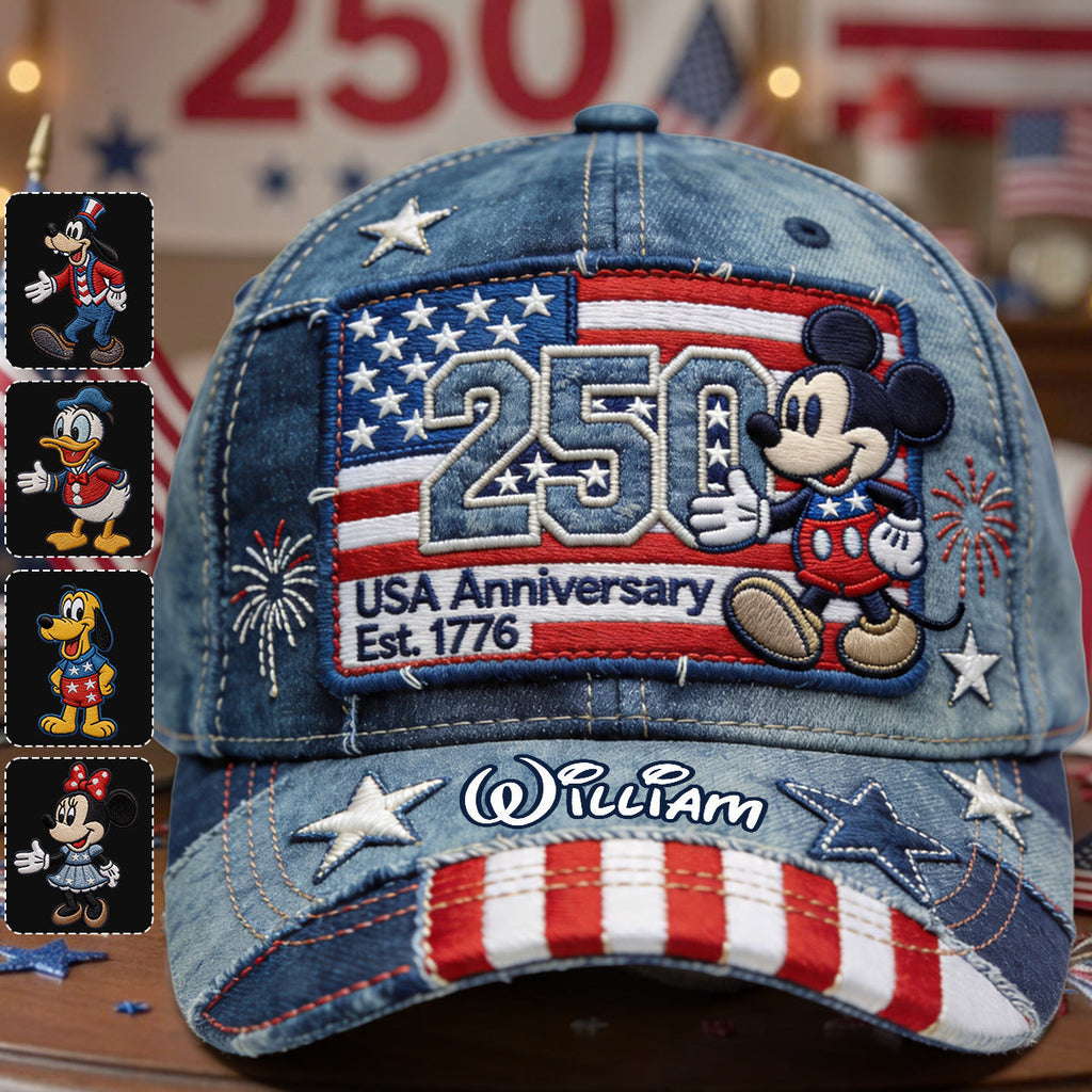 Personalized USA Anniversary Mickey Mouse Cap Custom Name Gift Classic Cap GradoCreations