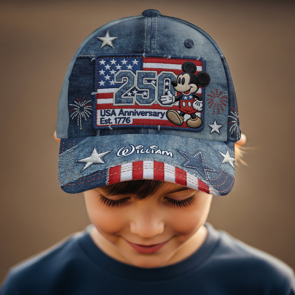 Personalized USA Anniversary Mickey Mouse Cap Custom Name Gift Classic Cap GradoCreations